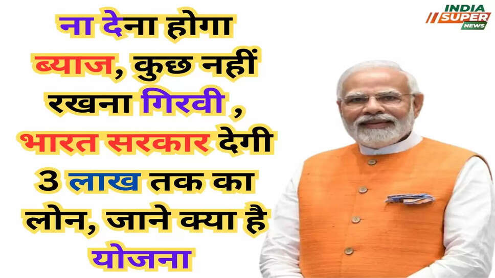 ना देना होगा ब्याज, कुछ नहीं रखना गिरवी , भारत सरकार देगी 3 लाख तक का लोन, जाने क्या है योजना 