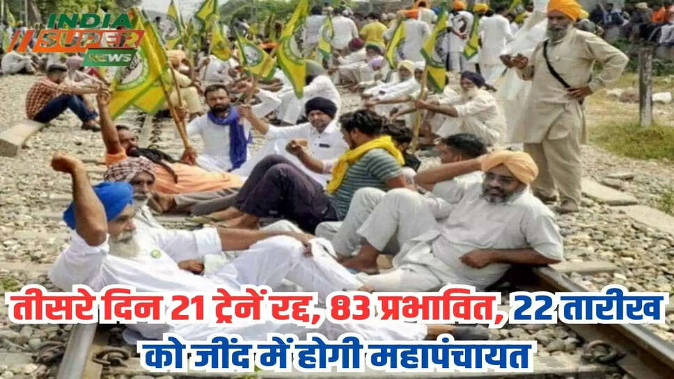 तीसरे दिन 21 ट्रेनें रद्द, 83 प्रभावित, 22 तारीख को जींद में होगी महापंचायत