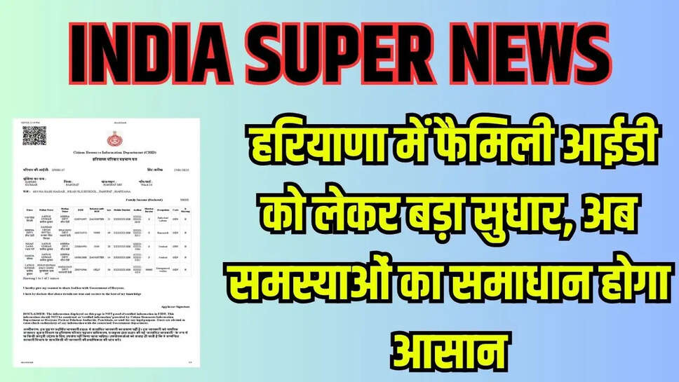 Haryana family ID 2025: हरियाणा में फैमिली आईडी को लेकर बड़ा सुधार, अब समस्याओं का समाधान होगा आसान