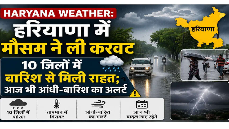 Haryana Weather: हरियाणा में मौसम ने ली करवट, 10 जिलों में बारिश से मिली राहत; आज भी आंधी-बारिश का अलर्ट