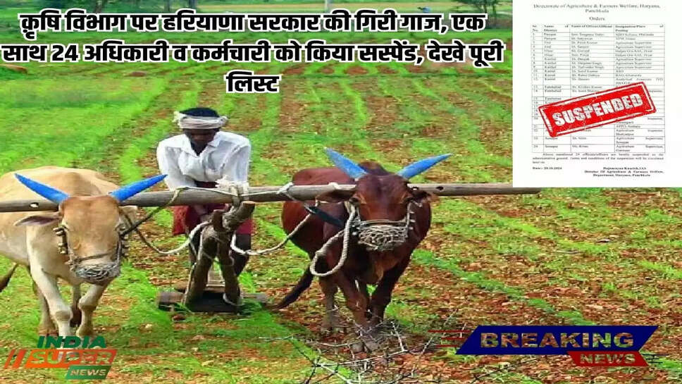 Breaking-News: क़ृषि विभाग पर हरियाणा सरकार की गिरी गाज, एक साथ 24 अधिकारी व कर्मचारी को किया सस्पेंड, देखे पूरी लिस्ट
